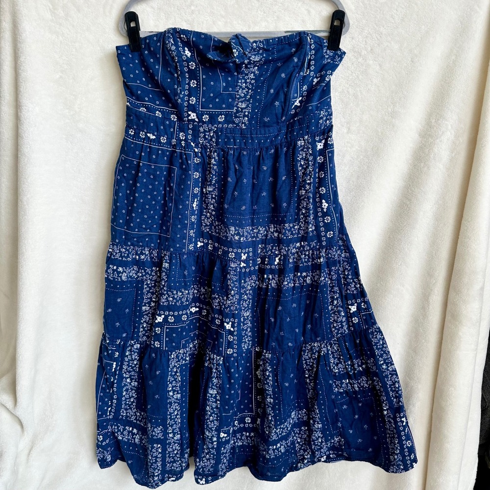 Universal Thread Navy Blue Bandana Print Strapless Smocked Midi Dress XL